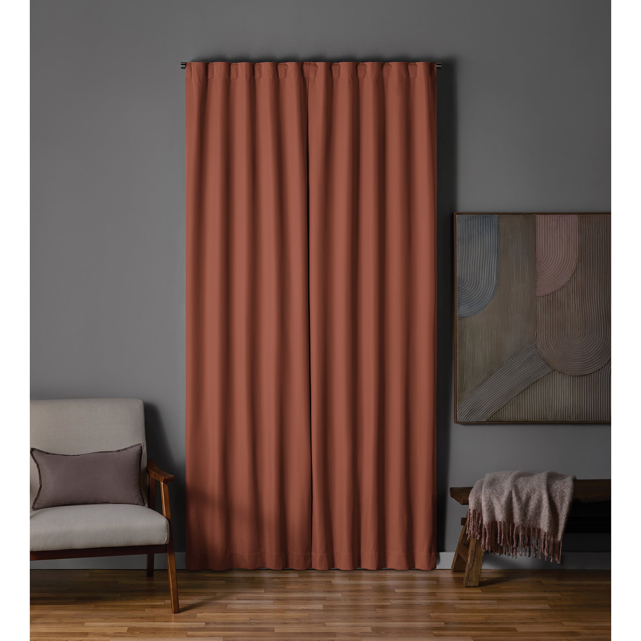 Mainstays Terracotta Solid Blackout Rod Pocket with Back Tabs Curtain Panel Pair, Set of 2, 30" W x 95" L