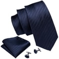 thumbnail image 3 of Corbata Barry.Wang Azul Marino de Seda para Hombre con Pañuelo y Gemelos, 3 of 7
