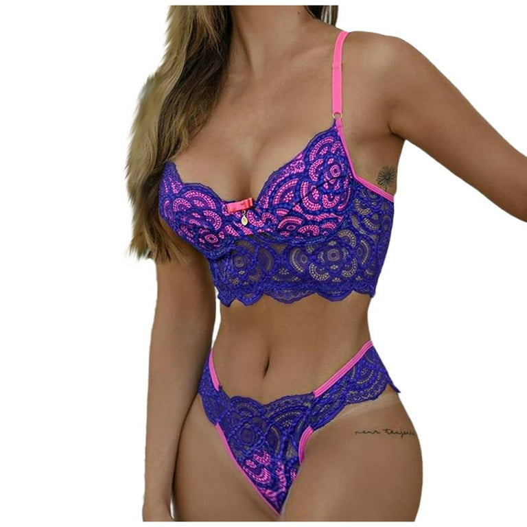 Lingerie For Women Plus Size Fashion Color Matching Bra Embroidery Set  Bodysuit For Women Tummy Control 