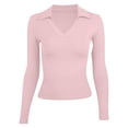 thumbnail image 6 of Bibifish Womens Polo Shirts Long Sleeve Slim Ribbed half Placket shirts Basic Soft Tailored Summer Everyday Wear Tops, 6 of 9