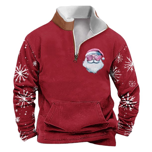 Sudadera sin capucha para hombre, de invierno, con cuello alto, cremallera, estampado navideño, jersey de manga larga, sudadera con capucha, blusa de poliéster para hombre
