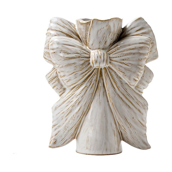 Elegant Bow-Shaped Ceramic Vase - White with Gold Accents Decorative Flower Holder for Roses, Modern Tabletop & Living Room Decor