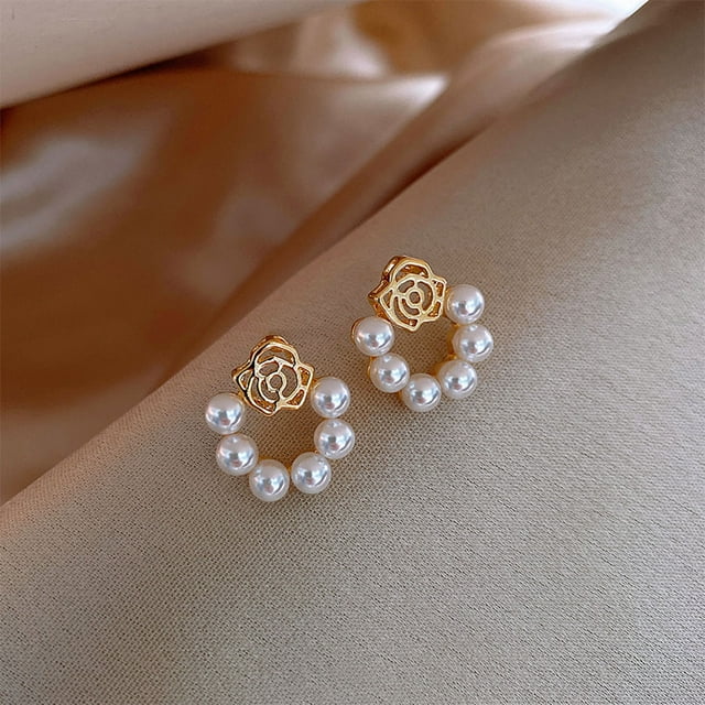 Pendientes de botón / Rose Temperament Chapado en oro Retro Joyas / para niñas Mujeres Boda Día de Navidad Fernando Aretes