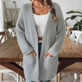 thumbnail image 5 of VISALY Long Cardigans Chunky Knit Cardigan Cardigan Sweaters for Women with Pocket Trendy Casual Long Sleeve Tops Open Front Fall Winter Coats Cardigan with Pockets Soft Cardigans Grey M, 5 of 9