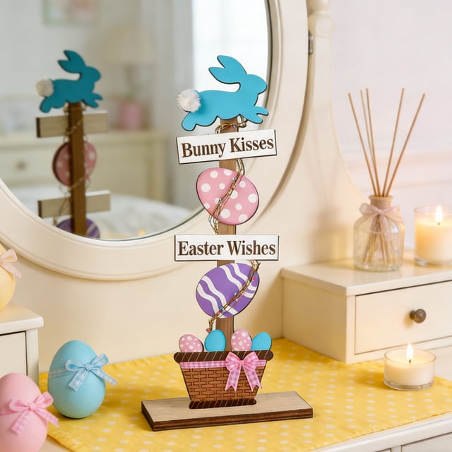 CaiYueKe Easter Wooden Tabletop Decorations Party Scene Set Foldable Ornaments Holiday Home Decor Spring Bunny Chick Egg Centerpiece Arrangement