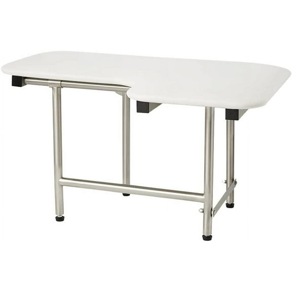 Seachrome 32" x 22.5" White Padded Wall Mount Folding Left-Handed Transfer Bench Shower Seat with Legs, ADA Compliant