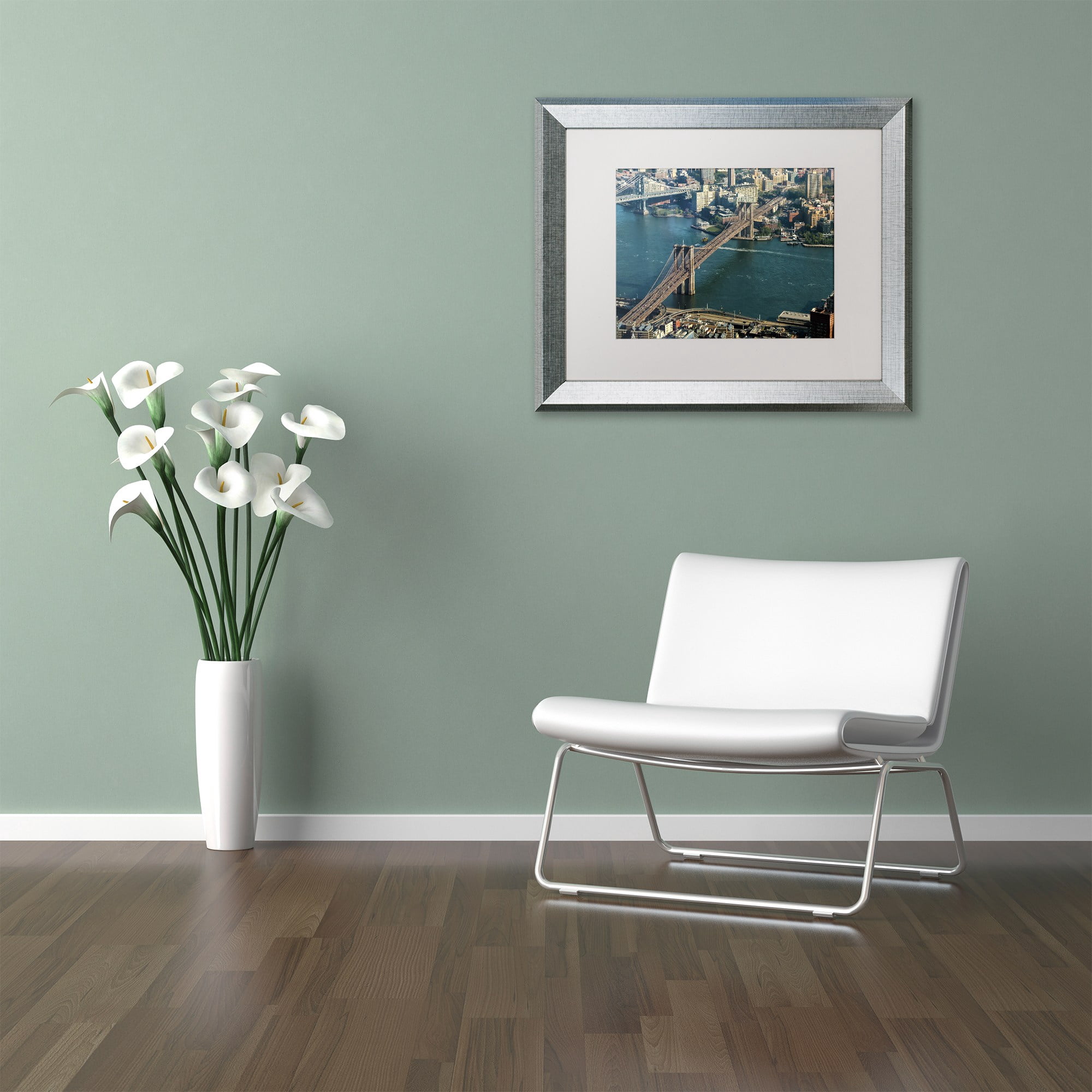 Trademark Fine Art "Brooklyn Bridge" Canvas Art by CATeyes, White Matte, Silver Frame