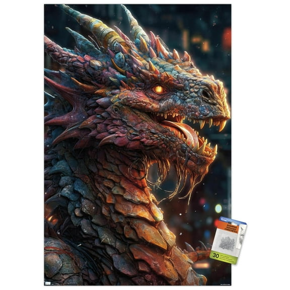 Wumples - Dragon Wall Poster with Pushpins, 22.375" x 34"
