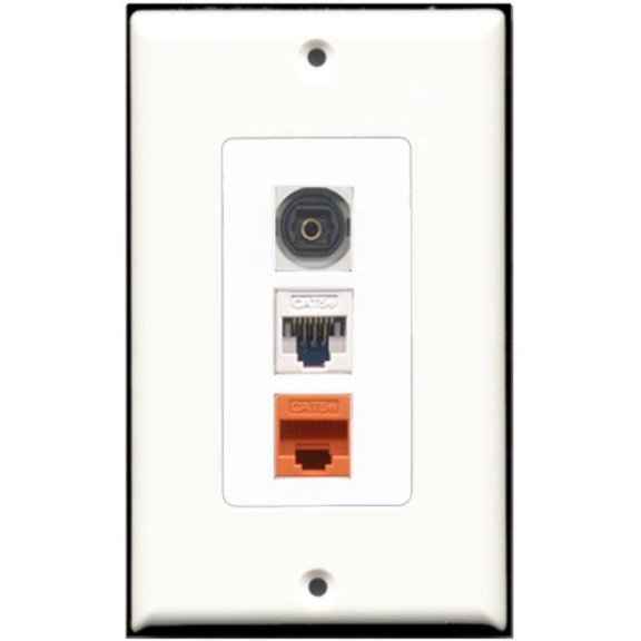 RiteAV - 1 Port Toslink 1 Cat5e Ethernet White 1 Cat5e Ethernet Orange Wall Plate Decorative