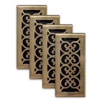 Decor Grates (4-Pack) SPH410-A Scroll Design Floor Register, 4x10 Inches, Antique Brass Finish