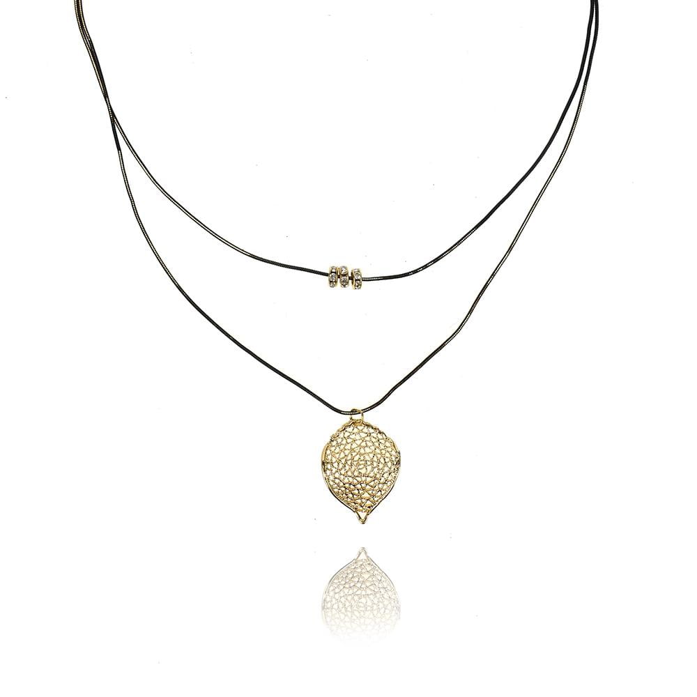 Leaf Layered Necklace, Gold, 12-Inch 