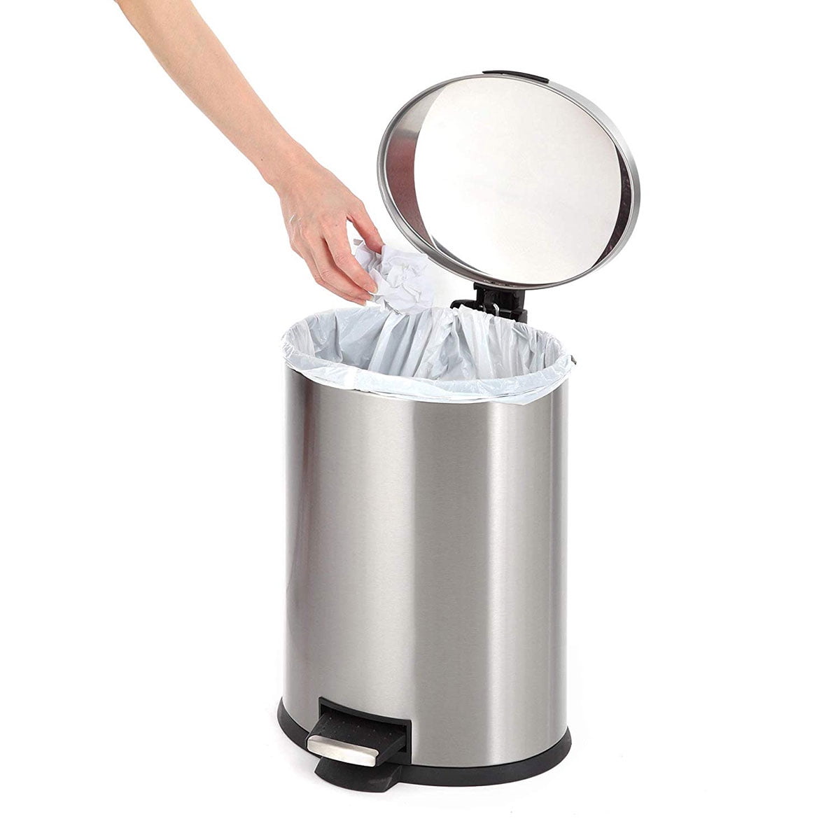 12 Liter Home Zone Stainless Steel Kitchen Trash Can with Oval Design and Step Pedal 3 Gallon Storage with Removable Plastic Trash Bin Liner Silver