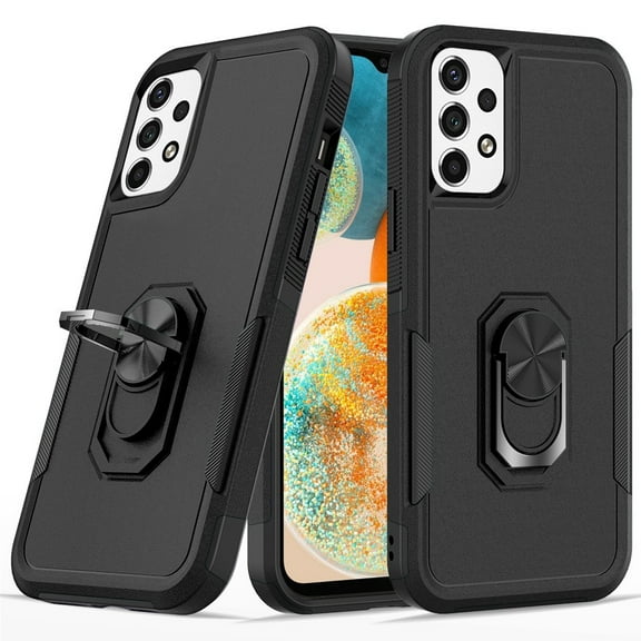 For Samsung Galaxy A23 5G Hybrid Rugged Hard Drop-Proof 3 Layer Protection Military Grade Armor with Metal Ring Stand Cover ,Xpm Phone Case [ Black ]