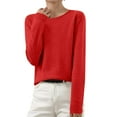 thumbnail image 2 of Cropped Knit Sweater for Women Long Sleeve Crew Neck Fitted Pullover Top Basic Minimalist Casual Layering Sweater Shirt, 2 of 5