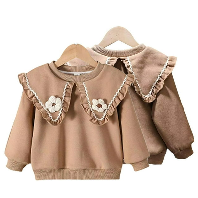 Little Girls Neck Sweater Fall & Winter Premium Cotton Floral Design Pullover Sweatshirt for Toddler Girls