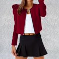 thumbnail image 2 of Liquidation de Chemises pour Femmes Chemises pour Femmes en Mélange Couleur Unie Col Rond Fermeture Éclair Veste Bouffante à Manches Longues pour Femmes, 2 of 4