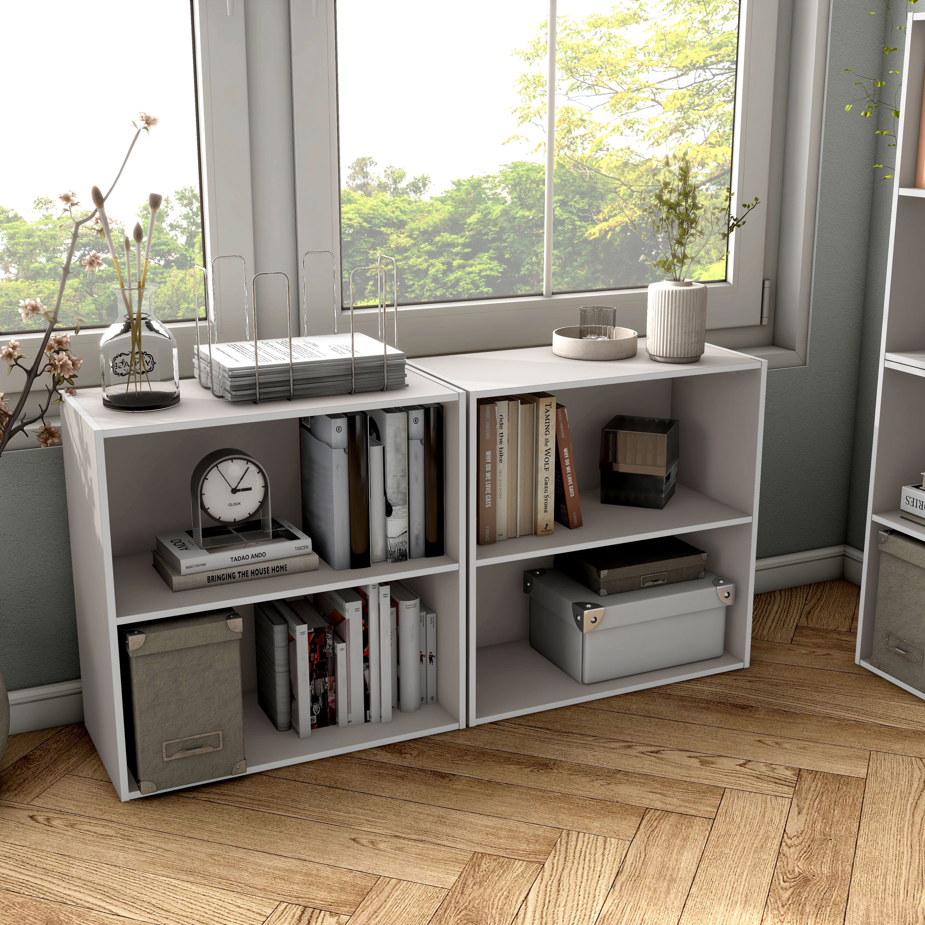 Furniture of America Brooks Stackable 2-Tier Wood Gray Bookcase