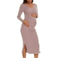 thumbnail image 3 of Stamzod Women's Maternity Dress V-Neck Long Sleeve Knitted Midi Dress Fall Winter Fashion Split Pregnancy Dresses for Women Pink XL, 3 of 7