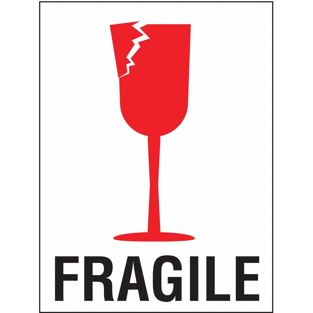 Shipping Labels, Fragile Broken Glass, 3" x 4", PK 50