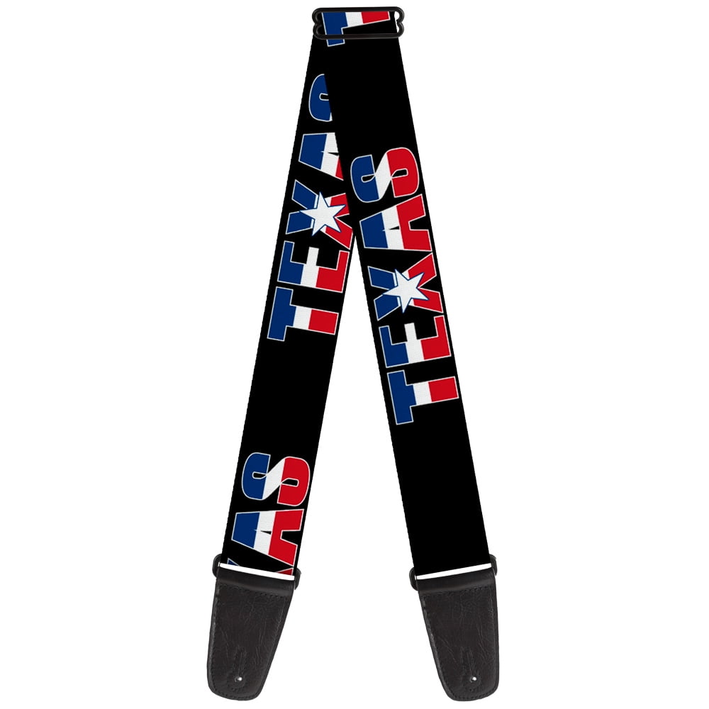 Buckle-Down Guitar Strap, Texas Star Black White Blue Red, 2 Inches Wide