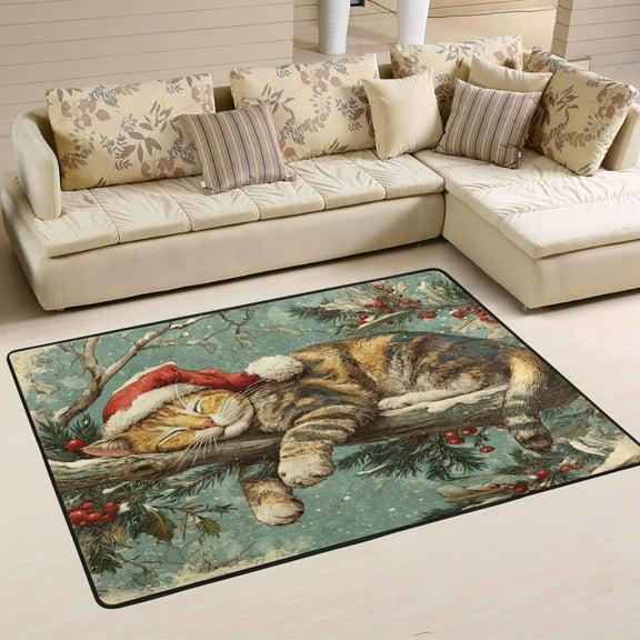 WOBOGO Christmas Cute Cat Carpet Non-Slip Rugs Soft Doormat 36×24in Living Dining Room Bedroom Decorative