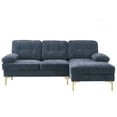 thumbnail image 4 of Sectional Sofa Couch, Three-Seat L-shaped Chenille Fabric Upholstered Indoor Modular Sofa with Gold-Plated Feet, Modern Leisure Sofa for Living Room Apartment Office, Gray-Blue, 4 of 7