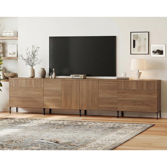 WAMPAT 126" Sideboard Cabinet with 6 Drawers and 4 Doors, Extra Large Modern Fluted Credenza Buffet Cabinet with Adjustable Shelves, Long Storage Cabinet for Dining Room, Living Room