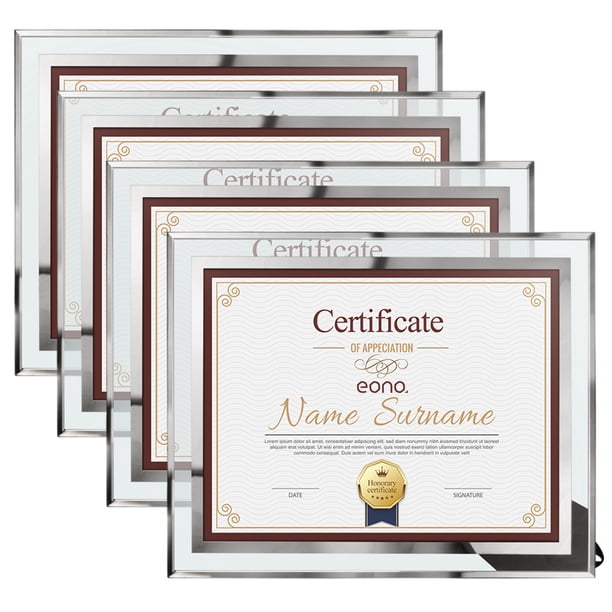 Set Of 4 Brown Wood Certificate Frames – 8.5x11, Wall Or Tabletop, Tempered Glass
