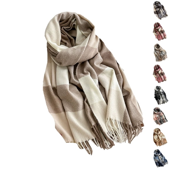 Domzle Women's Winter Scarf - Winter Checked Scarves for Women, Large Soft Thick Shawls and Wraps Light Brown
