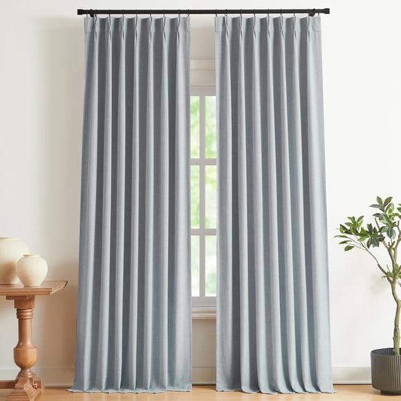 Cortinas Vision Home, azul y gris, plisadas, totalmente opacas