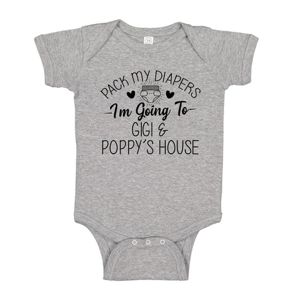 Pack My Diapers I'm Going to Gigi and Poppy's House Baby Bodysuit One Piece NB Athletic Heather