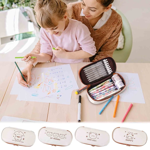 Estuche para lápices de gran capacidad para estudiantes - Organizador transparente de papelería de algodón | Estuche ligero para bolígrafos | Soporte para útiles escolares | 1 pieza | Fácil de