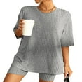 thumbnail image 2 of Crewneck Tops and Biker Shorts Set for Women with Short Sleeves, 2 of 5