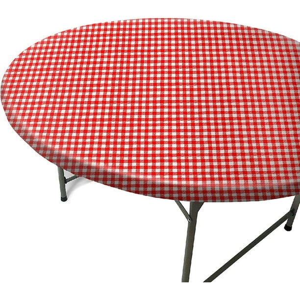Fits Tables up to 31" to 36" Inch Round Tablecloth Elastic Red & White Checkered Small