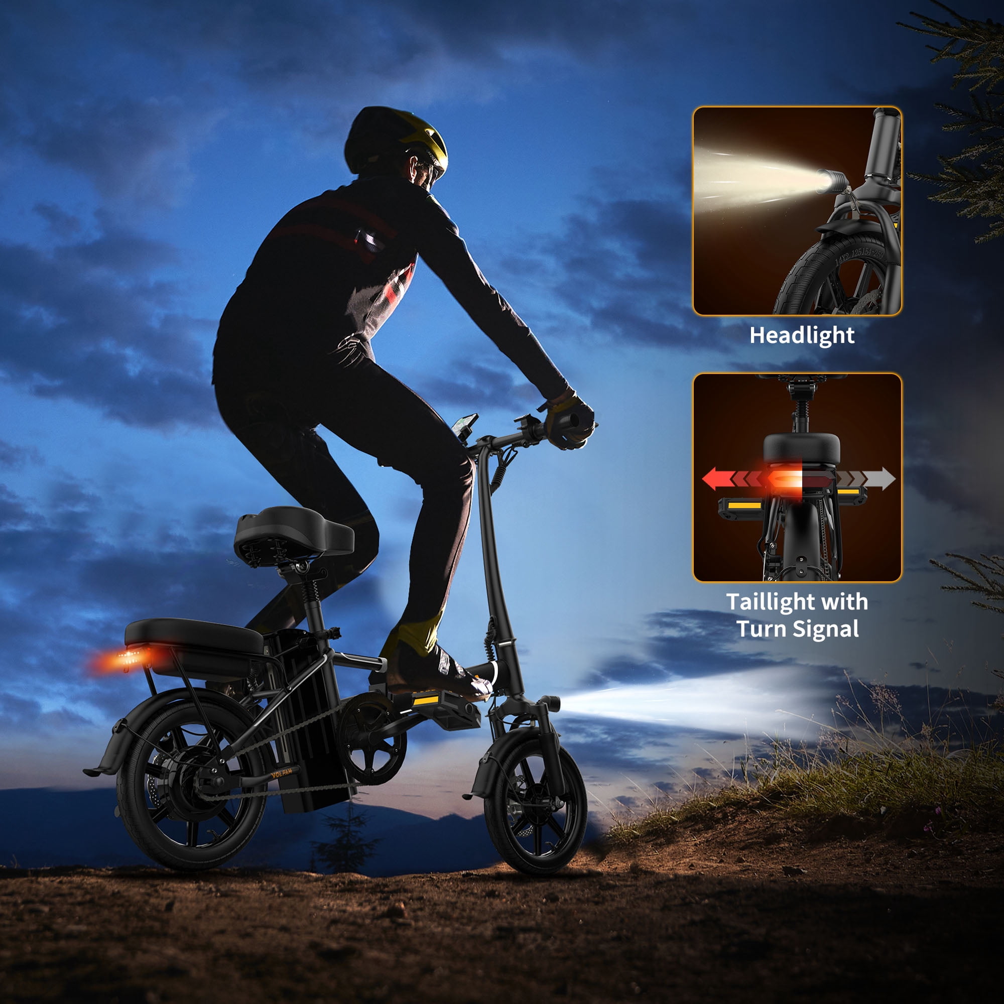 Electric Bike, 14" E-Bikes for Adults, 500W Electric Commuter Bicycle 48V 10.4 Ah Removable Battery, Max Speed 20Mph, Orange