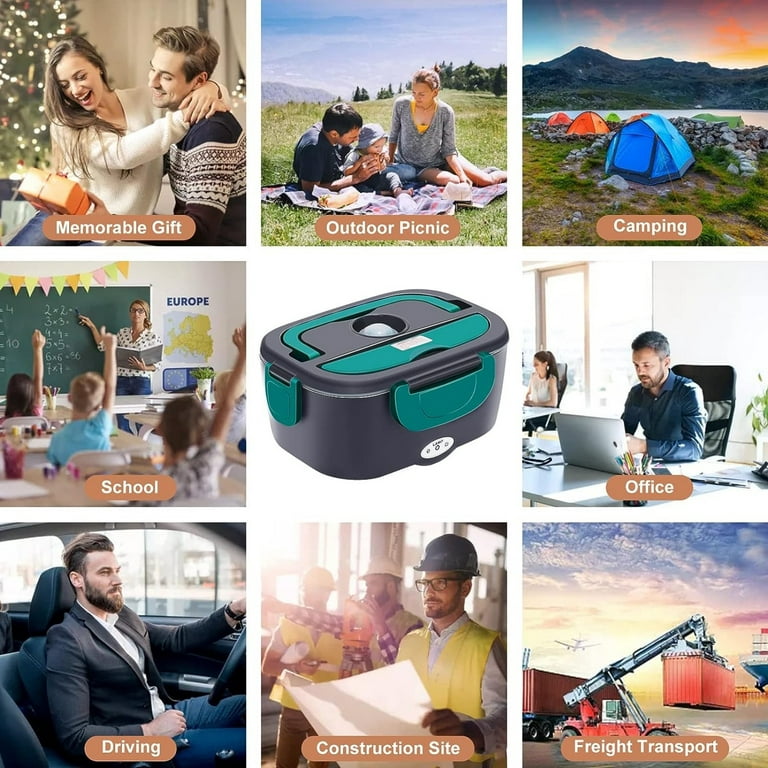  Buddew Electric Lunch Box 80W Food Heater for Adults,  12/24/110V Portable Lunch Warmer Upgraded Heated Lunch Box for  Car/Truck/Office with SS Fork&Spoon and Insulated Carry Bag (Green): Home &  Kitchen