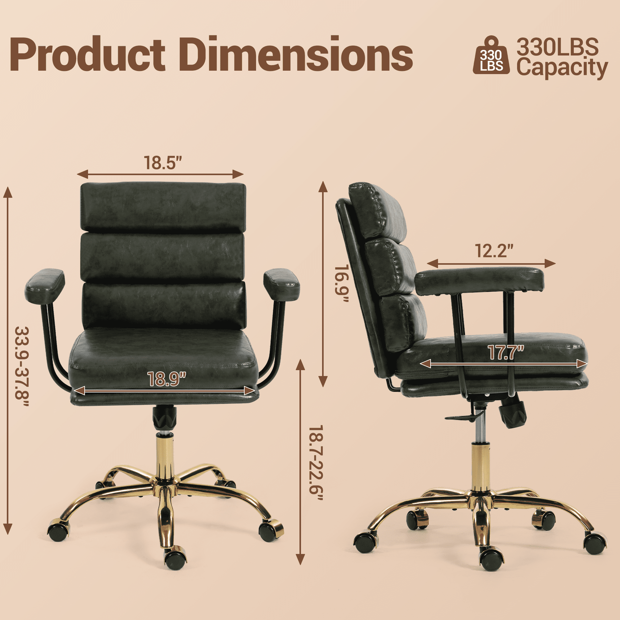 WENTUM Office Chair,Mid Back Home Office Desk Task Chair, Ergonomic PU Leather Computer Rolling Swivel Chair with Padded Armrest, Green