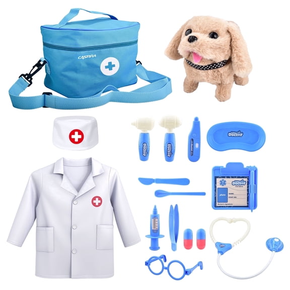 WLBES Doctor Medical Vet Play Set with Electronic Walking Barking Puppy, Pretend Preschool Role Play Toy, Birthday & Party Gift for Girls Ages 3 