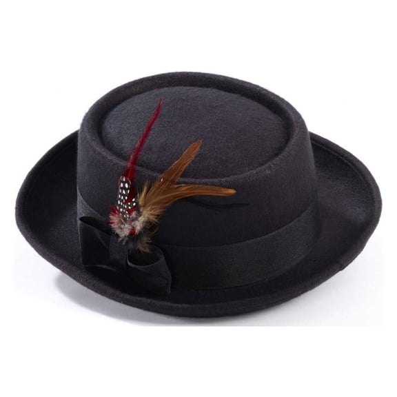Black Pork Pie Adult Hat With Feather
