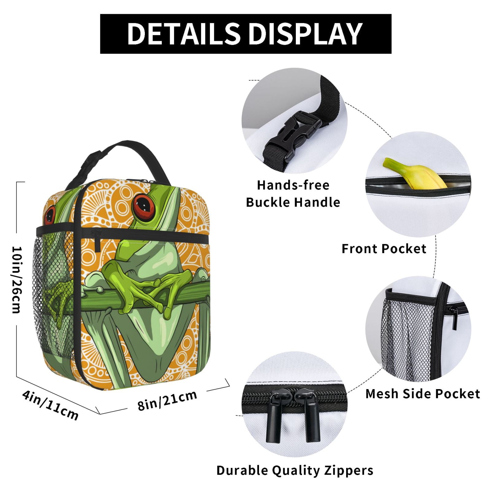 Cartoon Green Frog Lunch Box Bag Insulated Lunchbox Reusable Tote Thermal Cooler Portable for Women Men