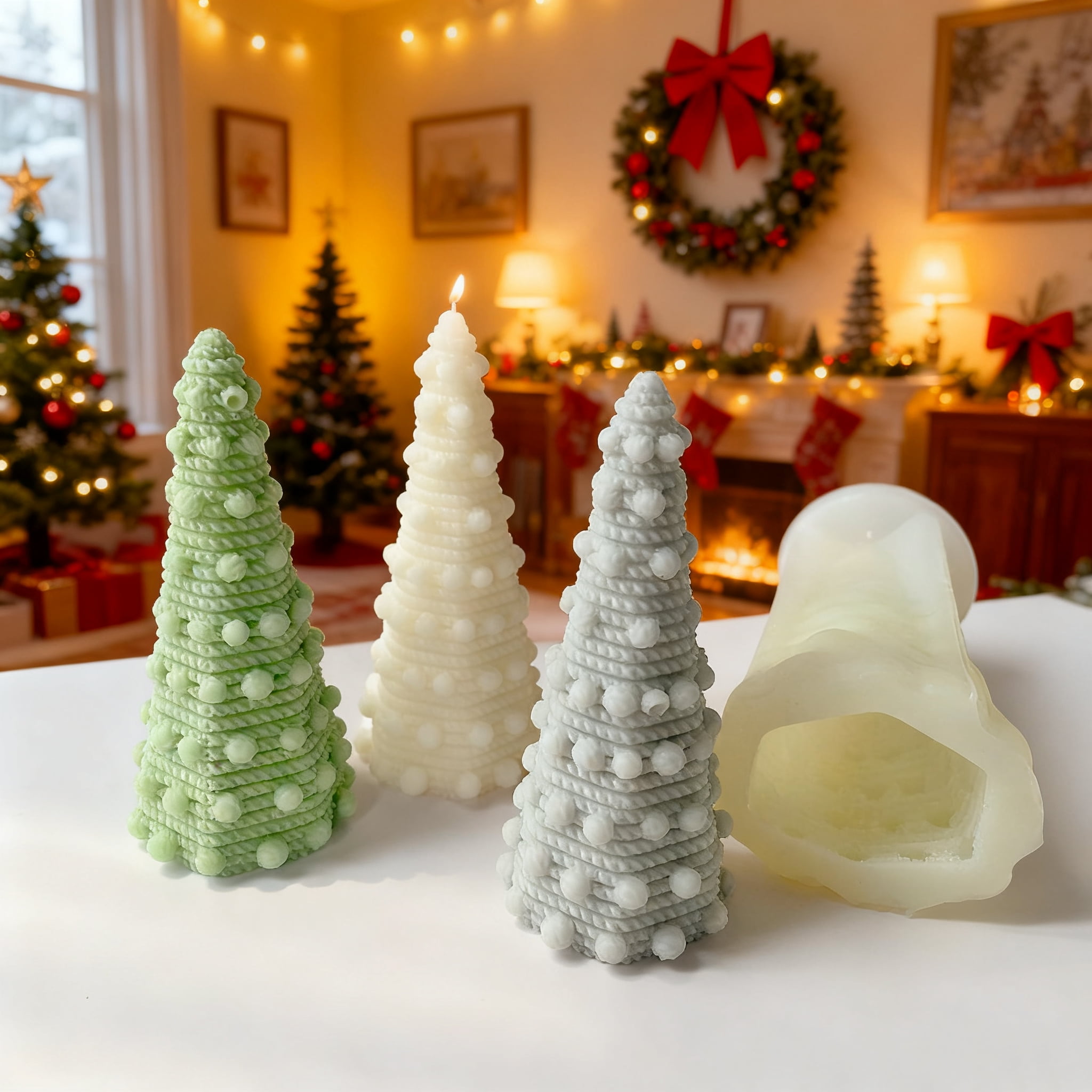 JDH Christmas Mold 3D Christmas Tree Silicone Aromatherapy Candle Mold for Candle Making, Xmas Pine Tree Silicone Soap Molds DIY Cake Decorating Candle Making Supplies