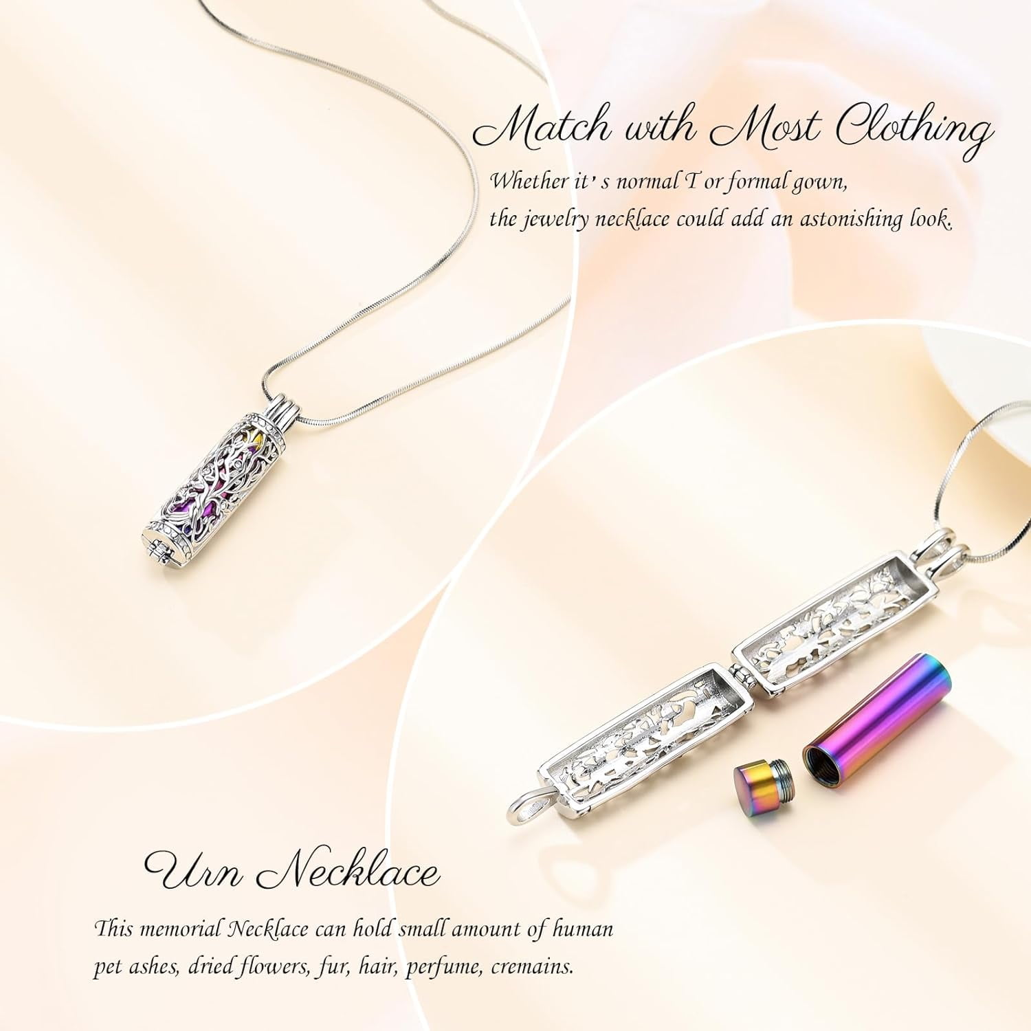 3Pcs Urn Necklace for Ashes for Women Stainless Steel Teardrop Butterfly Tree of Life Hollow Mini Cylinder Keepsake Cremation Memorial Pendant