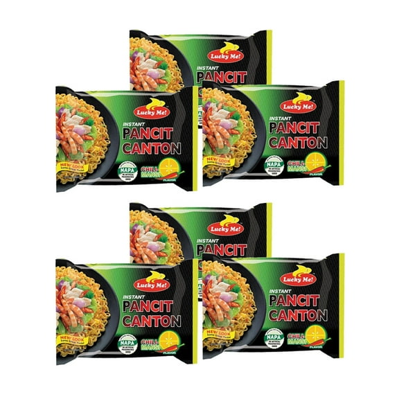 Lucky Me Chili Mansi Flavor Pancit Canton Chow Mein Noodles (2.29oz) New & Sealed - 6 Pack