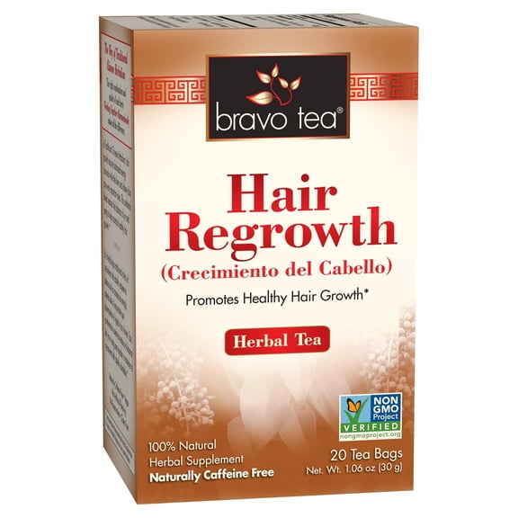 Bravo Tea Hair Regrowth Herbal Tea Caffeine Free, 20 Tea Bags, 6 Count