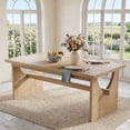 thumbnail image 5 of Fnova 63" Wooden Dining Table for 6 People, Large Farmhouse Rectangle Kitchen Table for Dining Room, Living Room, Brown, 5 of 9