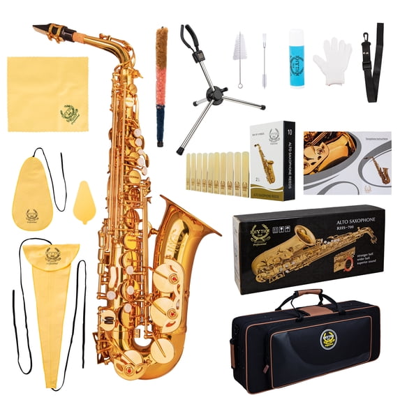 Rhythm Eb Alto Saxophone With Carrying Sax Case,Full set Cleaning and Care kit,Sax Foldable Stand,box of reeds,Mouthpiece and Straps
