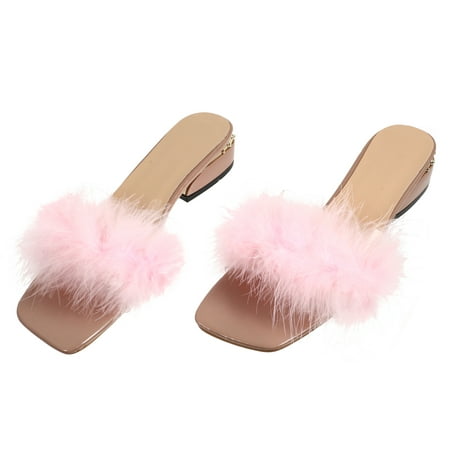 

FRCOLOR 1 Pair Fashion Wool Slipper Breathable Woman Summer Slipper Low-heeled Open Toe Sandals Household Chunky Heel Slipper for Women Wearing (Pink Size 37 6.5US; 4UK; 37.5EU; 9.2355 Inch)