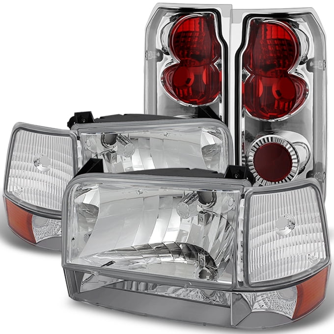 For 1992-1996 Ford F150//F250//F350 Headlight Bumper Lamps+Tool Box Chrome Clear