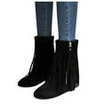 thumbnail image 4 of Wavsuf Womens Dress Shoes Wide Width Flock Low Heel Winter Fringes Short Ankle-High Black Boots Size 43, 4 of 4