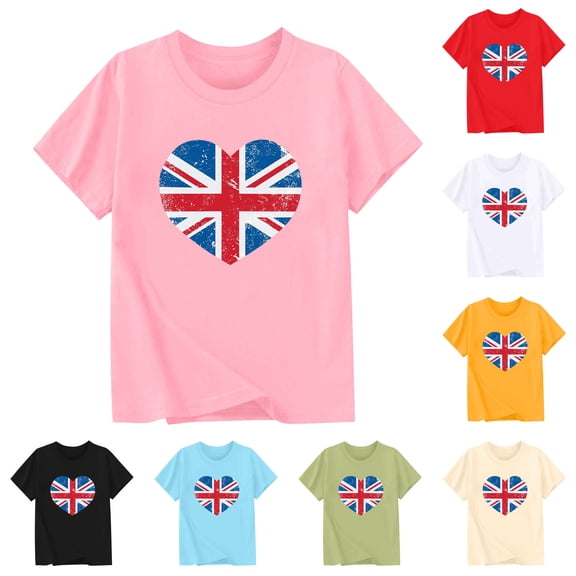 Lovzfmll T-Shirts for Boys & Girls, UK Flag Print Short Sleeve Tee, Casual Loose Fit Pullover Graphic Tees for Toddler 2-3 Years
